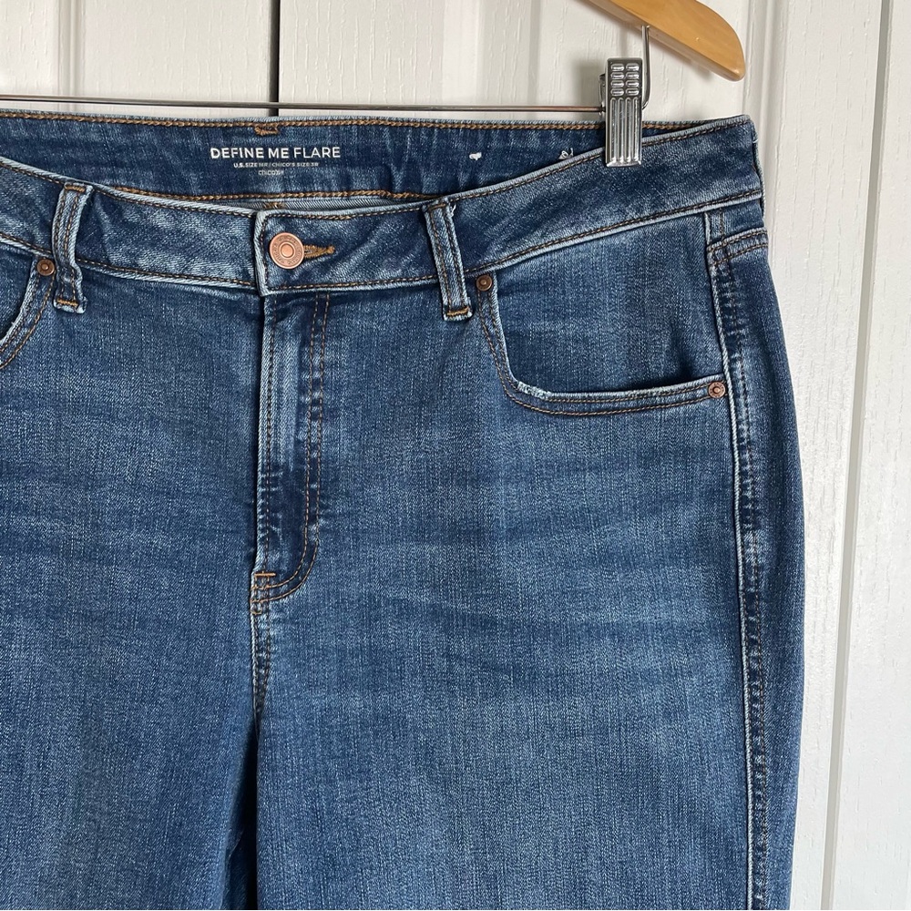 Chico's Define Me Flare Denim Jeans Women’s 16 Blue Wide Leg Cotton Boho Western - Picture 4 of 15